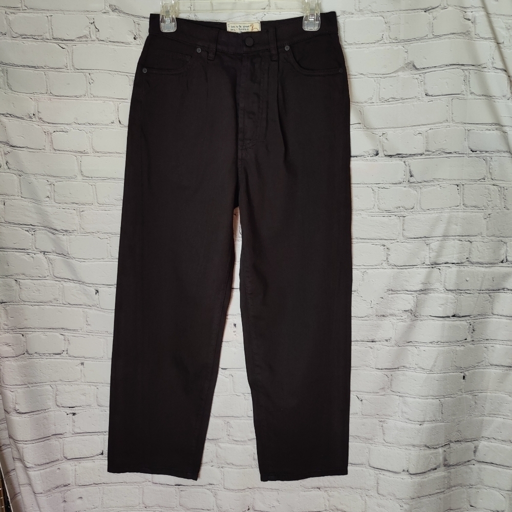 Sandrine Rose Black High Waist Baggy Wide Leg Buckle Pants Size 27